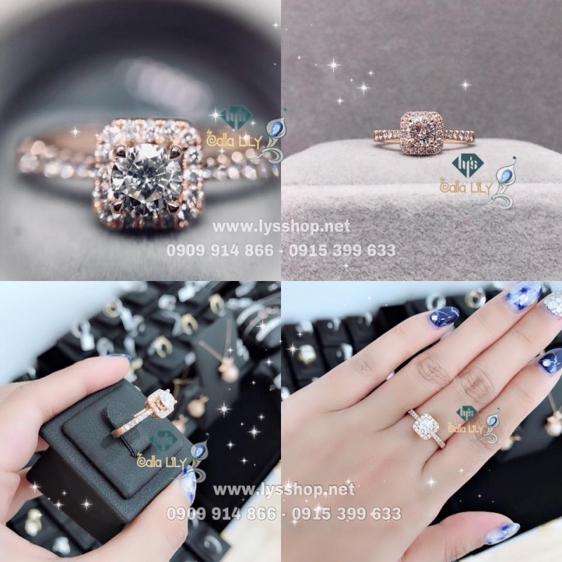 MẪU NHẪN HALO VUÔNG VÀNG HỒNG - N.3292