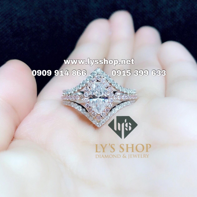 NHẪN KC MARQUISE 9.36 LY PHỐI KC TẤM HỒNG - N.4625