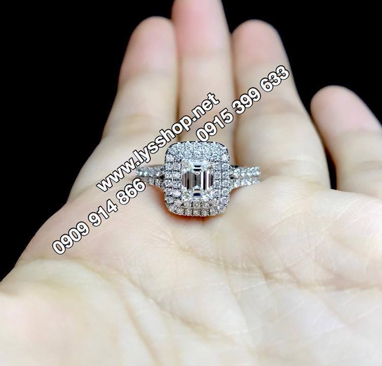 NHẪN KIM CƯƠNG HALO VIÊN CHỦ EMERALD CUT - N.386