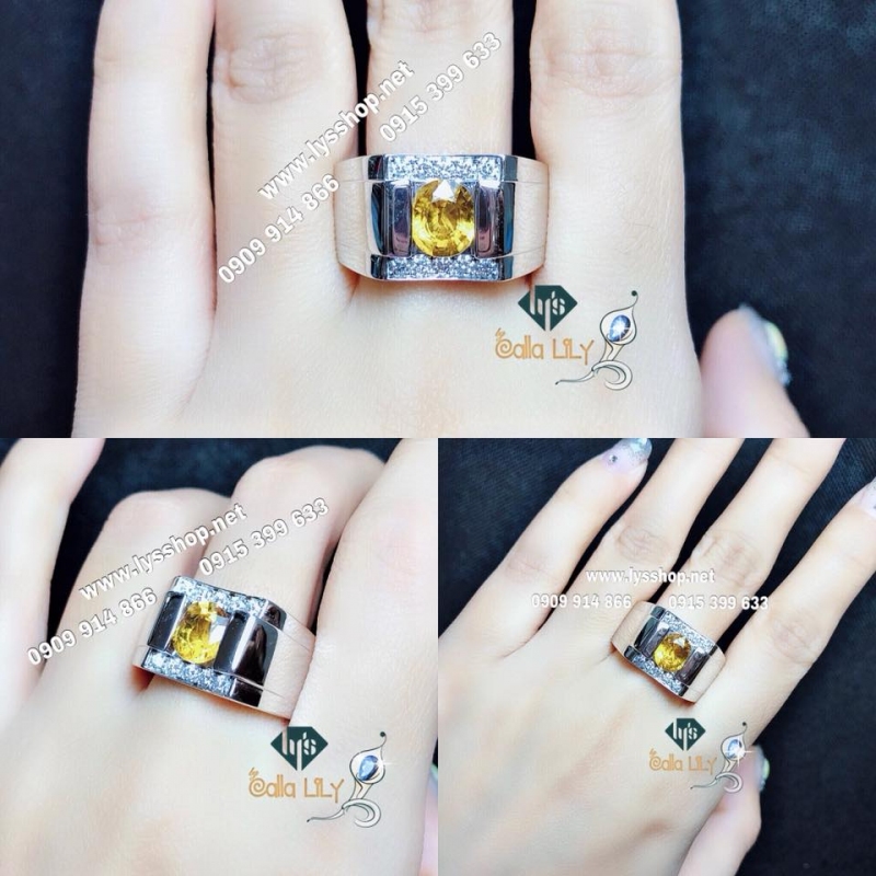 NHÃN KC NAM VIÊN CHỦ SAPPHIRE VÀNG  - N.3770