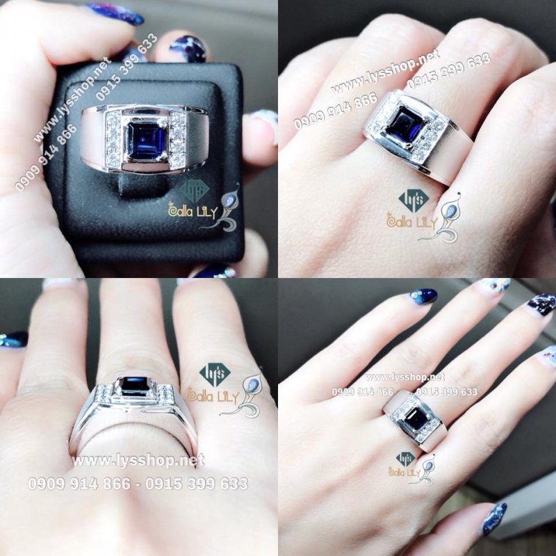 NHẪN NAM VIÊN CHỦ SAPPHIRE XANH ĐEN HÌNH VUÔNG - N.3960