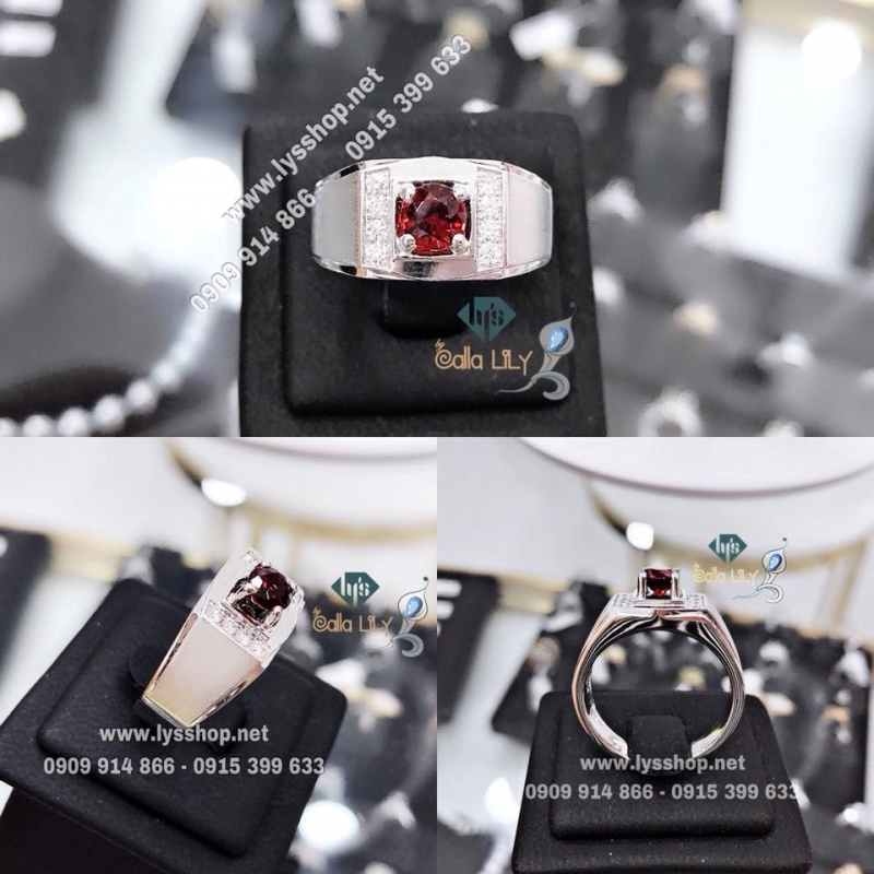 NHẪN KC NAM VIÊN CHỦ ĐÁ GARNET - N.4420